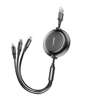 BASEUS Golden Loop Retractable 3-in-1 Kabel - USB-C + Lightning + Micro USB - 3.5A - 1.2m